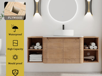 Wall Mounted Bathroom Vanity With Art Sink, 2 Storage Shelves, Soft Close Door