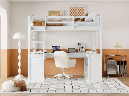 Loft Bed With Drawers, Cabinet, Shelves With Desk