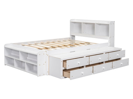 Bed With Bookcase Headboard, Under Bed Storage Drawers And Bed End Storage Case