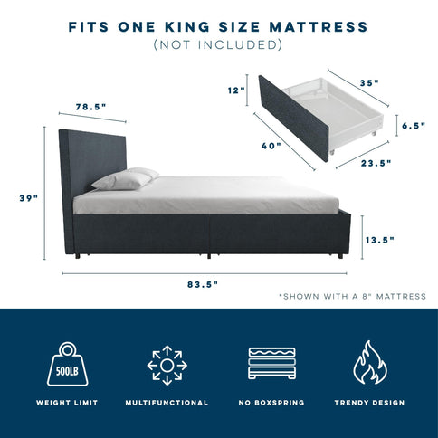 Kelly - King Upholstered Bed With Storage - Navy