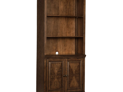 Stigham - Bookcase With 2 Door Cabinet, Adjustable Shelves, Cable Management - Oak