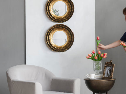 Round Wall Mirror With Metal Frame, Mid Century Modern Accent Mirror For Living Room - Gold