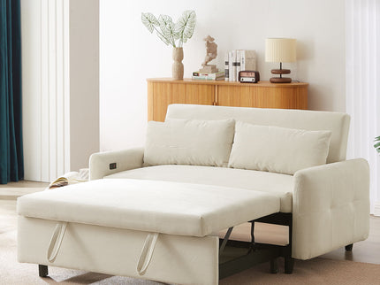 Pull-Out 2 Seat Modern Sleeper Sofa With 2 Throw Pillows And USB Ports