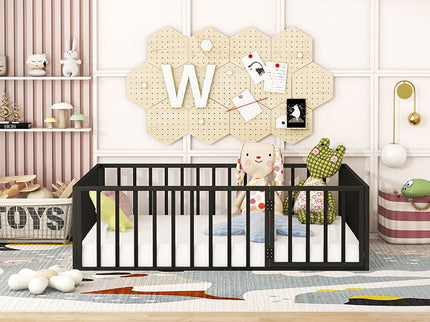 Metal Floor Bed Frame With Fence And Door