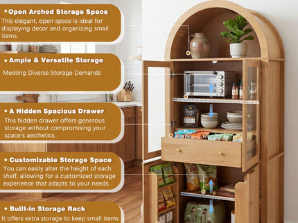 Fluted Tall Arched Pantry Cabinet With Adjustable Shelves