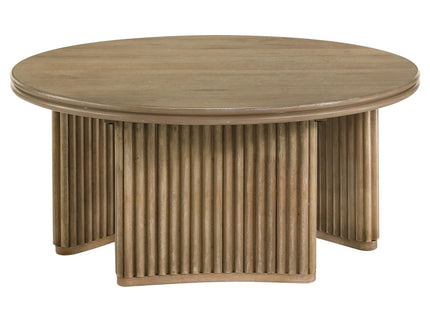 Dreydon - Round Coffee Table With Curved Pedestal Base - Light Brown