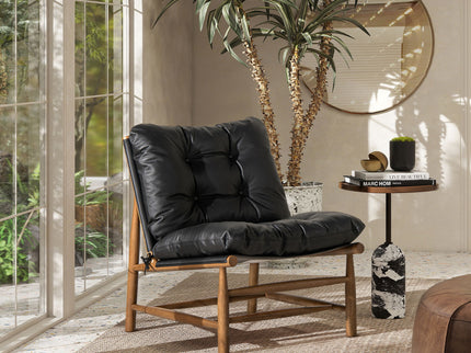Oxford Leather Mid-Century Modern Accent Chair - Noir Black