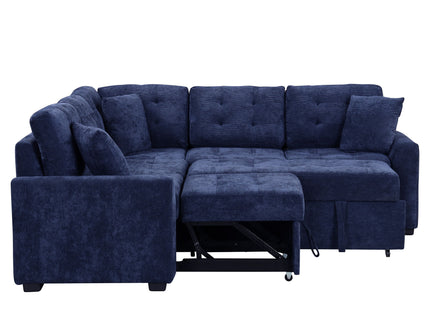 L-Shape Sofa Bed Pull-Out Sleeper Sofa With Wheels, USB Ports, Power Sockets For Living Room