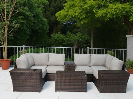 Outdoor Wicker Sectional With Weather Resistant Cushions And Table