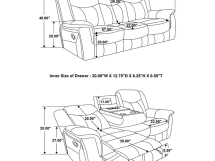 Hudson - Motion Sofa Pillow Top Arms Reclining Comfort - Gray