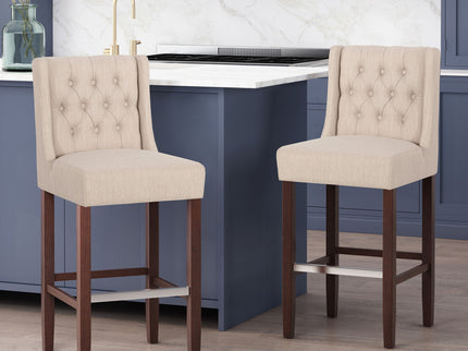 Solstara - Upholstered Dining Barstool With Button Tufted And Wing Back