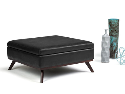 Owen - Square Coffee Table Storage Ottoman - Distressed Black