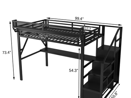 Loft Bed With Desk And Charging Station With Stairs And Light