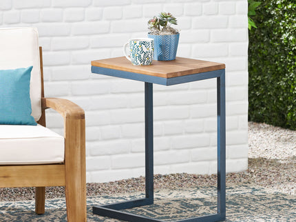 C Shaped End Table With Iron Base And Fir Wood To