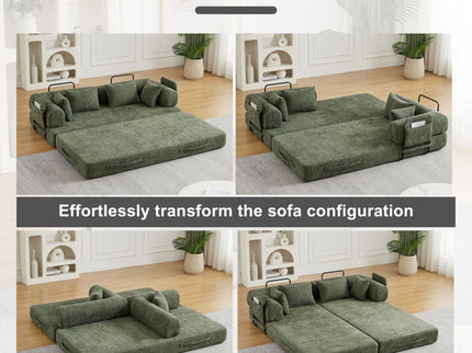 Convertible Sleeper Sofa Bed With Cylindrical Pillow