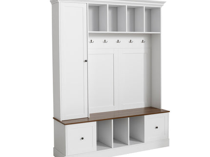 Hall Tree With Shoe Storage Bench, Entryway Coat Rack With 5 Hooks