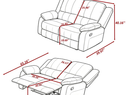 2 Seat Manual Reclining Loveseat With 150° Recline & Footrest - Black