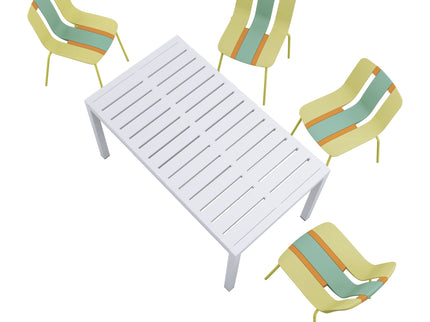 4 Piece Set Of Modern Striped Color- Blocking Single Chairs With Long Table