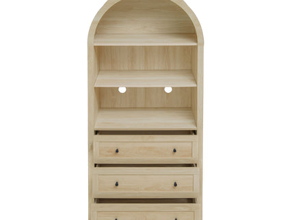 Arched Kitchen Pantry, Modern Farmhouse Wood Kitchen Storage Cabinets, Arched Storage Display Cabinet With Adjustable Shelves, Versatile Cupboard For Kitchen, Dining Room, Living Room - Natural