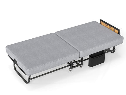 Twin Folding Bed With Headboard & USB Charging Station - Gray