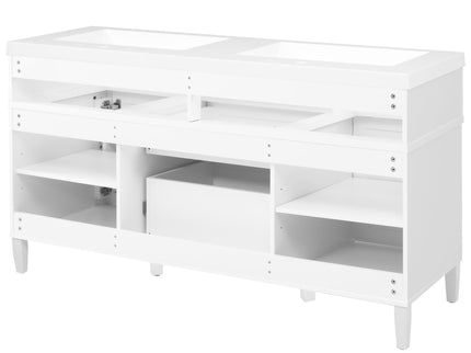 Bathroom Vanity With Double Sink, 3 Drawers, 2 Doors, Adjustable Shelves, Freestanding - White