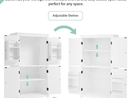 Elegant Bathroom Floor Storage Cabinet With 4 Doors, Adjustable Shelves