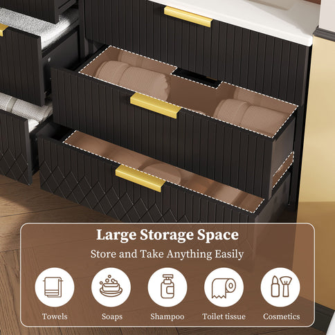 Wall Mounted Floating Cabinet With Side Cabinet Combo, Rectangular Ceramic Sink Vanity