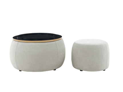 Round Storage Ottoman, 2 In 1 Function, End Table And Ottoman