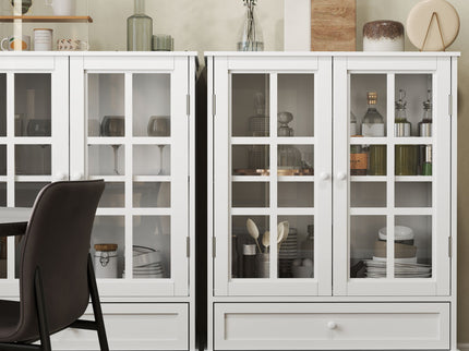 Minimalist Buffet Cabinet With Double Glass Doors And Drawer