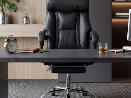 Executive Office Chair With Foot Rest, Adjustable Height - Black