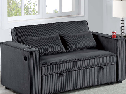 Modern Style Convertible Sofa With Pull-Out Bed, USB Ports & Cup Holders