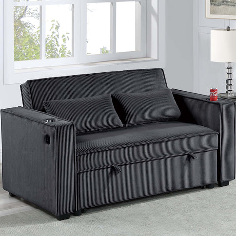 Modern Style Convertible Sofa With Pull-Out Bed, USB Ports & Cup Holders