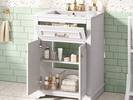 Bathroom Vanity With Integrated Sink, 2 Door Cabinet With Tip Out Drawer, Rectangular Design