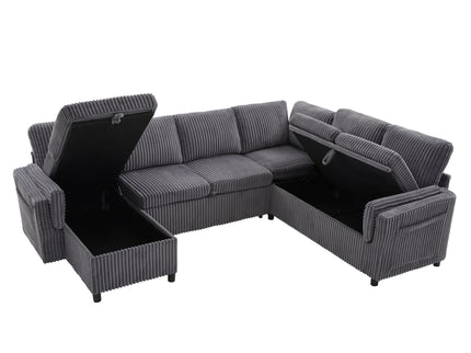 Convertible U-Shaped Sectional Sofa Bed With USB Ports And Storage