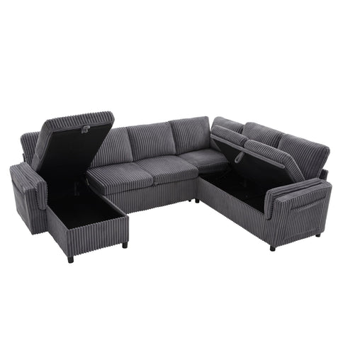 Convertible U-Shaped Sectional Sofa Bed With USB Ports And Storage