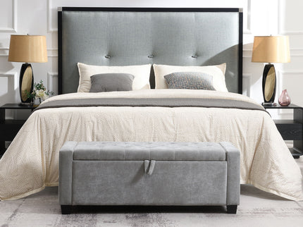 Upholstered Storage Ottoman Bench With Button Tufting And Safety Hinge