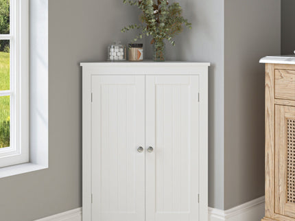 Corner Cabinet With 2 Doors And Adjustable Shelves, Freestanding Narrow Storage Organizer For Bathroom - White