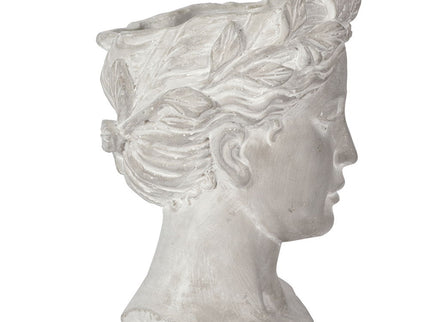 Greek Style Cement Head Planter Indoor Outdoor Home Garden Decor - Gray