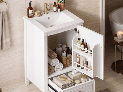 Freestanding Bathroom Vanity With Sink, Soft Closing Door, Drawer Storage - White