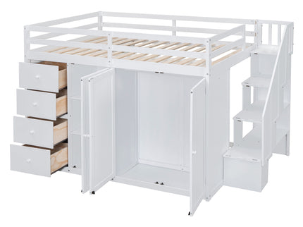 Loft Bed With Built In Wardrobes, Cabinets And Drawers