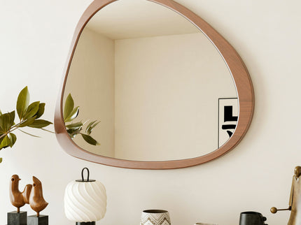 Asymmetrical Wall Mirror Wooden Framed Mirror Large Sized Dressing Mirror, For Living Room, Bedroom, Bathroom, Hallway Or Entry Way - Natural Wood