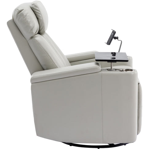 270° Power Swivel Recliner Home Theater Chair With Hidden Arm Storage, LED Light, Cup Holder, And Tray Table