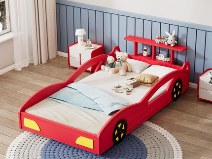 Wooden Race Car Bed, Car Shaped Platform Twin Bed With Wheels For Teens
