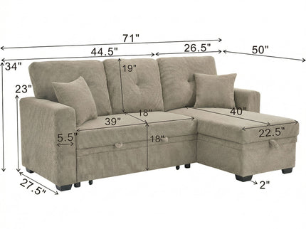 Sleeper Sectional With Pull Out Bed, Reversible Chaise