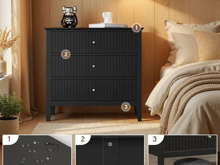 Fluted 3 Drawer Nightstand With Soft Close Slides