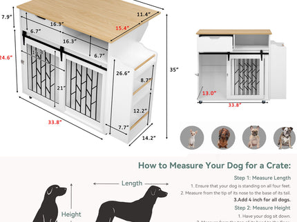 Modern Style 2 In 1 Pet Friendly Dog Crate Kitchen Island End Table Metal Pine - Natural / White