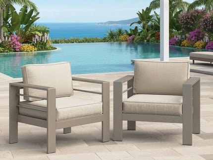 Modern All-Weather Patio Armchairs With Thick Cushions (Set of 2)