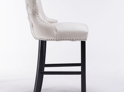 Contemporary Upholstered Wing-Back Barstools With Button Tufted Decoration And Wooden Legs, And Nailhead Trim, Leisure Style Bar Chairs, Bar Stools (Set of 2)
