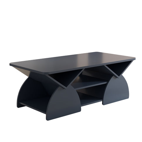 Geometric Engineered Coffee Table With Rounded Corners With Open Shelves