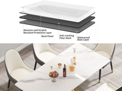 70.84" Modern Artificial Stone Panel Double-Ring Stainless Steel Metal Legs, Can Accommodate 6-8 People